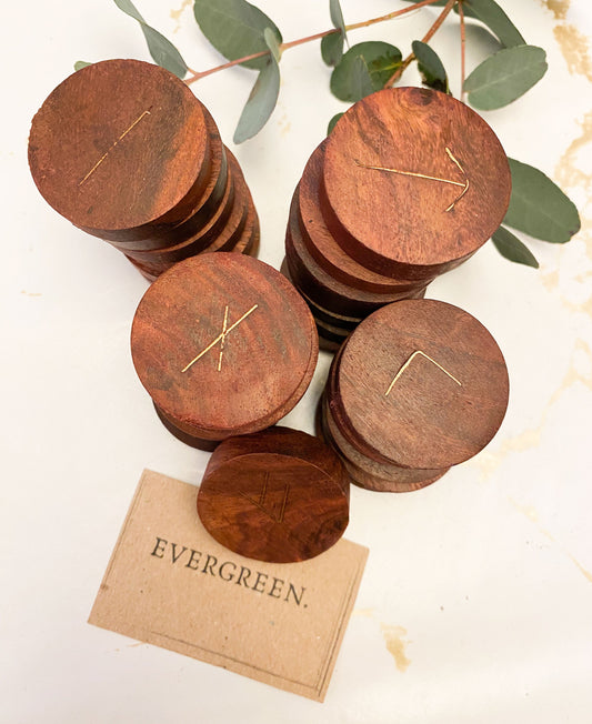 Hand Carved Beautiful Wooden Runes With Brass Symbols
