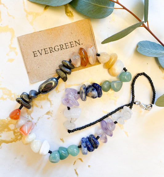 Chakra Crystal Chip Necklace -  Quartz, Amethyst, Sodalite, Citrine, Agate & Hematite