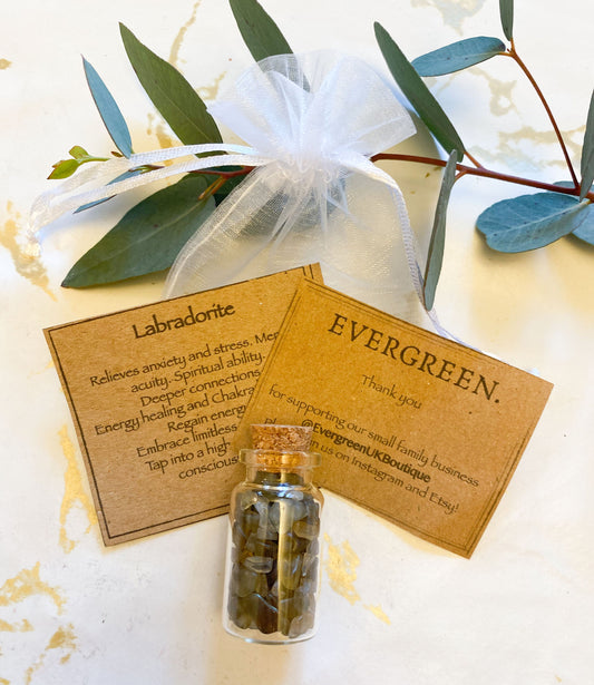 Labradorite Crystal Chip Intention Jar - Energy, Healing & Potential