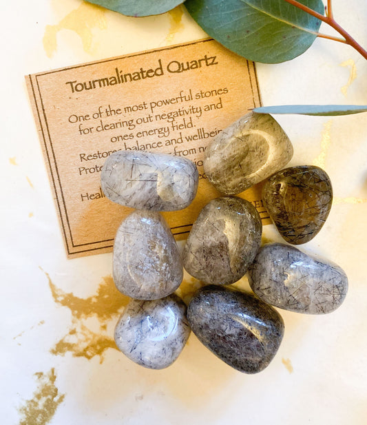 Tourmalinated Quartz Crystal Tumbled Stone - Grounding, Protection & Balance
