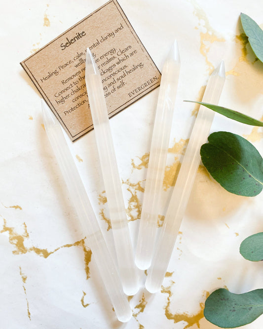 Selenite Crystal Pointed Pencil Wand - Peace, Clarity & Wellbeing