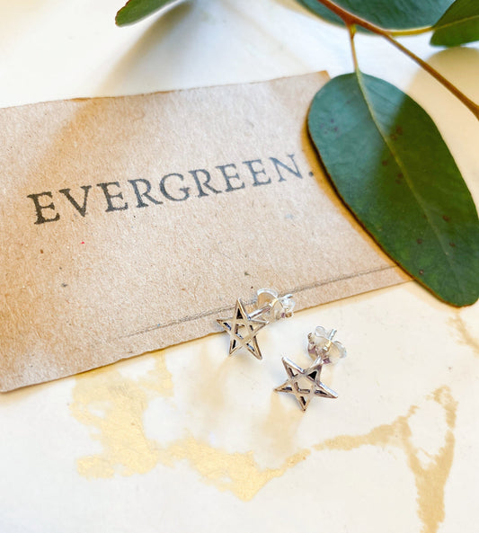 Stunning Sterling Silver Pentagram Star Earrings