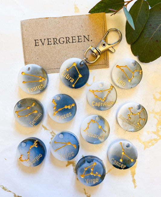 Handmade Crystal Resin Zodiac Pendant / Keychain / Necklace
