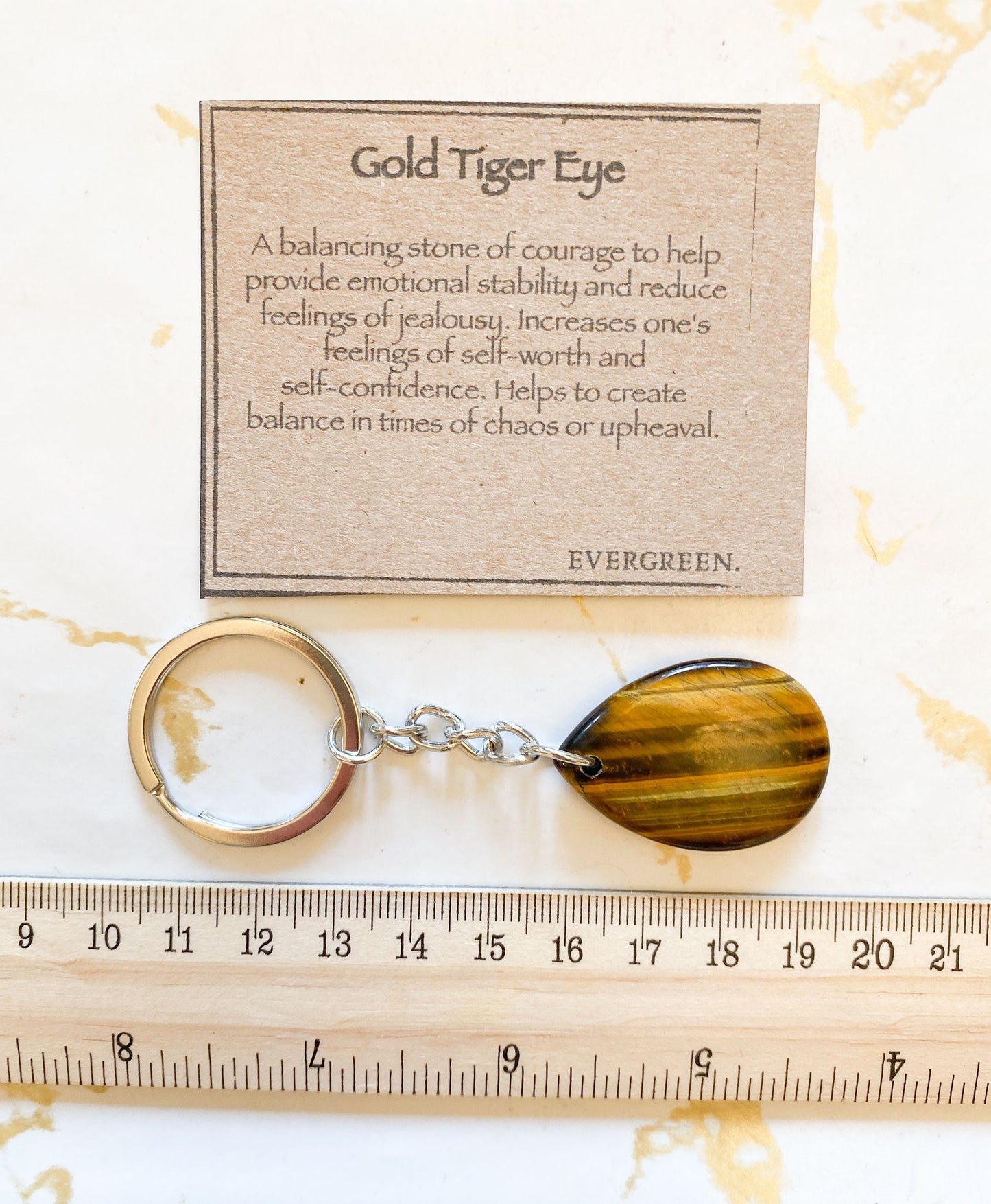 Gold Tiger Eye Crystal Teardrop Keychain - Balance, Courage & Self-Worth