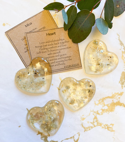 Handmade Crystal Resin & Mica Heart 50mm - Protection, Healing, Willpower