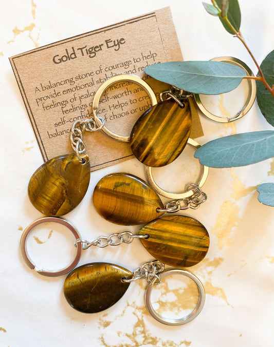 Gold Tiger Eye Crystal Teardrop Keychain - Balance, Courage & Self-Worth