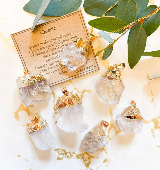 Raw / Rough Quartz Crystal Nugget Pendant - Cleansing, Concentration & Clarity