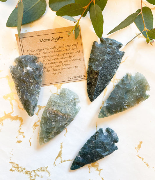 Moss Agate Crystal Arrow Head - Balance, Calm & Energy
