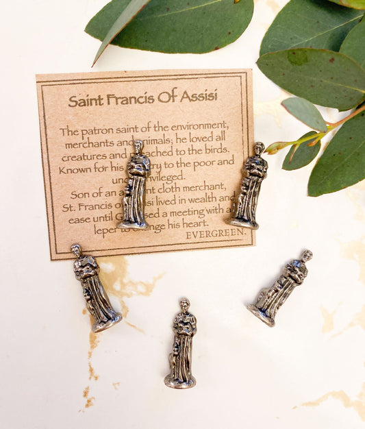 Saint Francis Of Assisi Pewter Figurine - Environment, Merchants & Animals