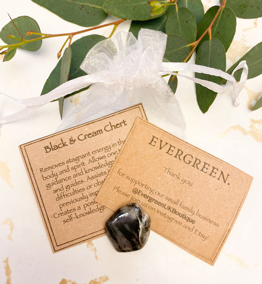 Black And Cream Chert Crystal Tumbled Stone - Guidance, Knowledge & Energy
