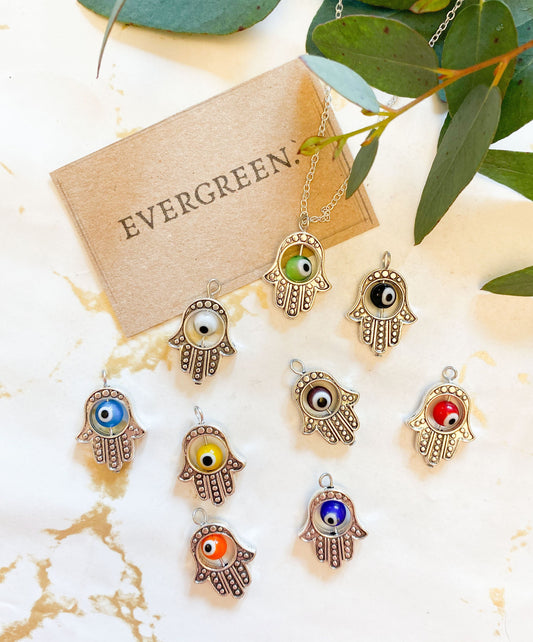 Hamsa Hand With Evil Eye Pendant - Wide Variety Of Colours Available!