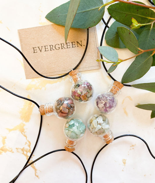 Crystal Chip Intention Bottle Pendant Necklace - Wide Variety Available!