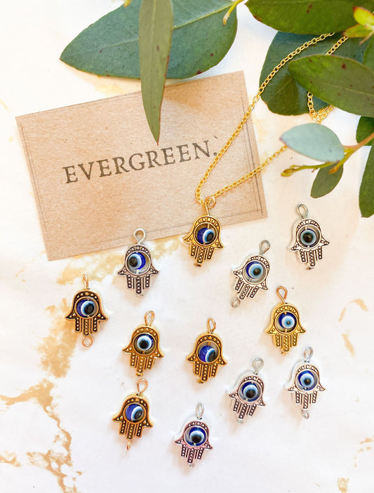 Silver / Gold Hamsa Hand Evil Eye Pendant