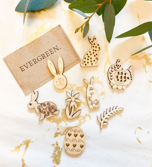 Easter Wood Art Selection (3 Pieces) - Bunny, Chick, Egg & Flowers