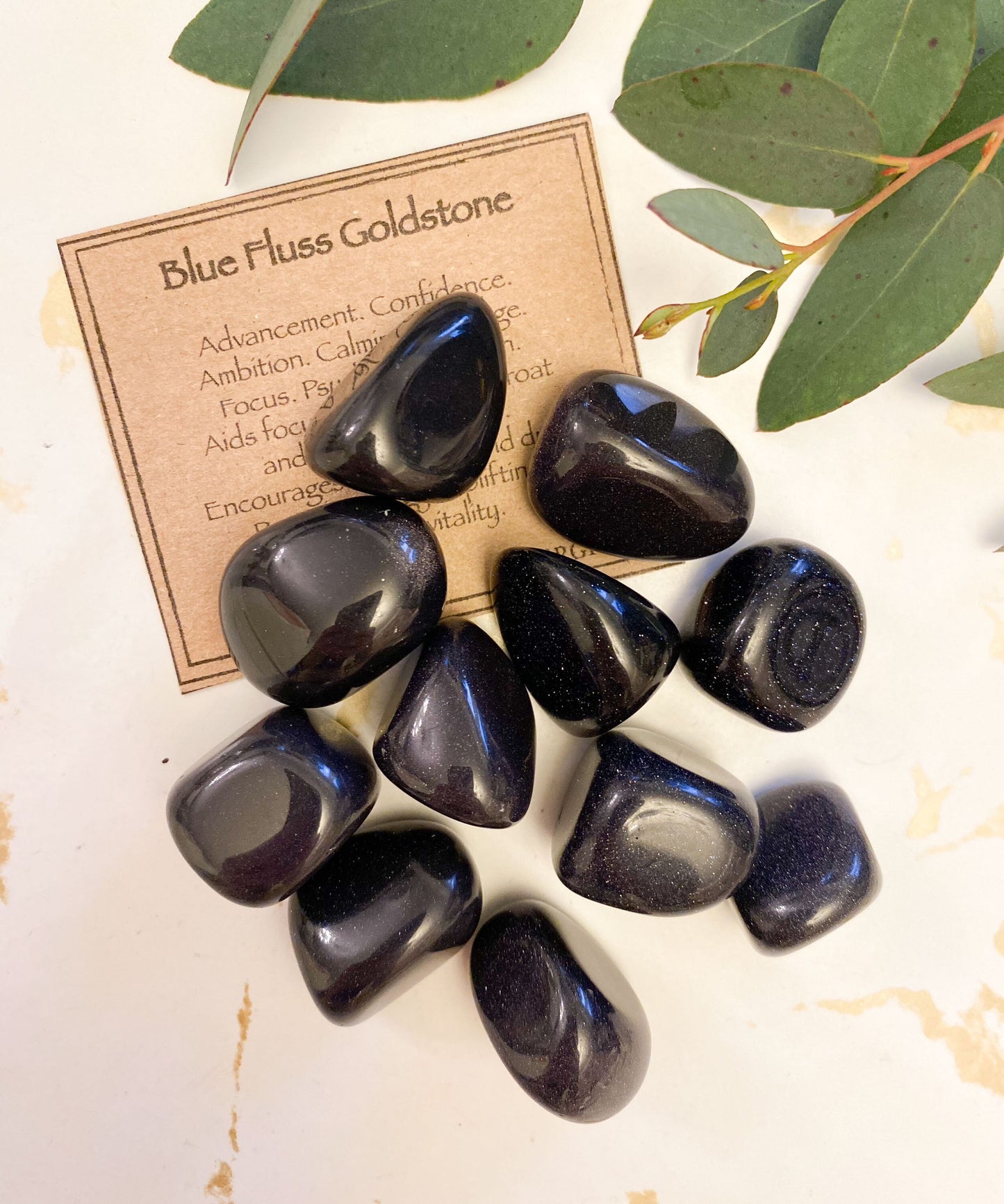Blue Fluss Goldstone Crystal Tumbled Stone - Advancement, Courage & Focus
