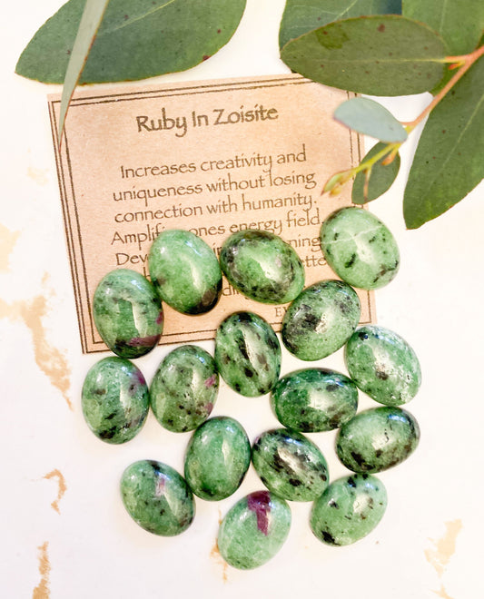 Ruby In Zoisite Crystal Cabochon - Energy, Creativity & Uniqueness