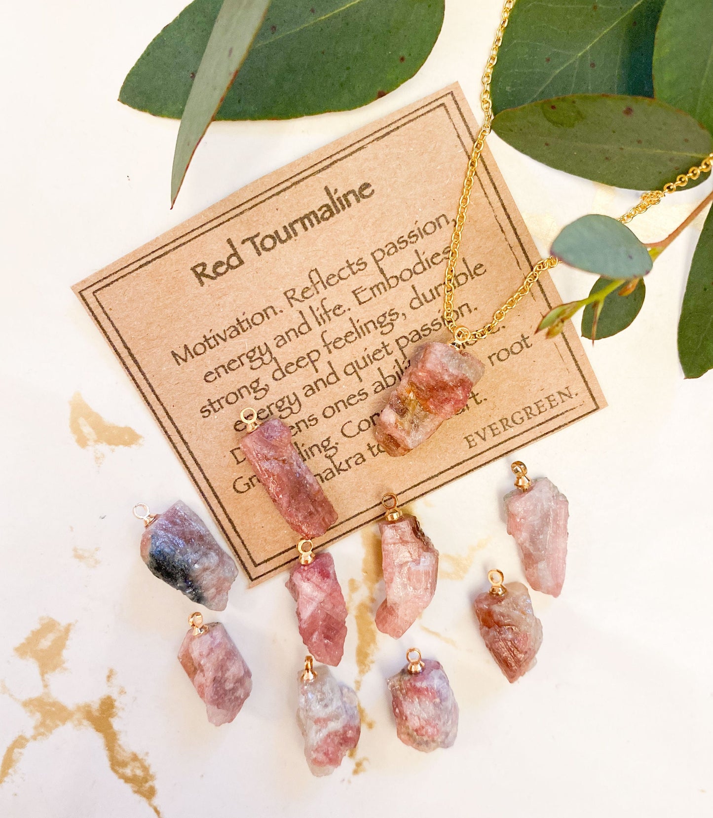 Raw Red Tourmaline Crystal Pendant - Energy, Passion & Grounding