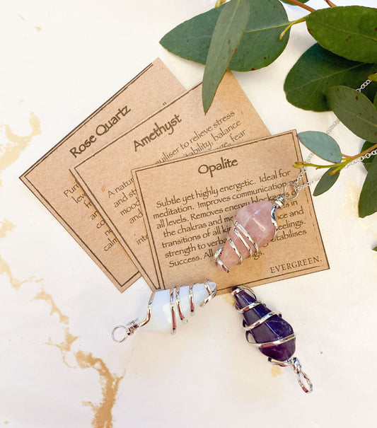 Amethyst / Rose Quartz / Opalite Crystal Spiral Point Pendants