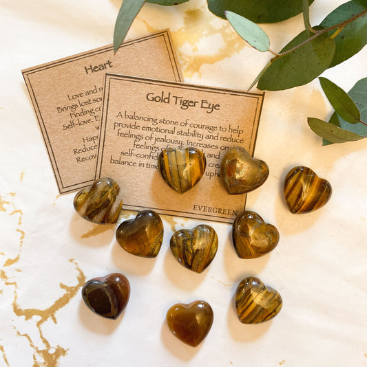 Gold Tiger Eye Crystal Heart 15mm / 20mm - Balance, Self-Worth & Self-Confidence