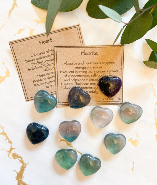 Fluorite Crystal Heart 20mm - Concentration, Self-Confidence & Balance
