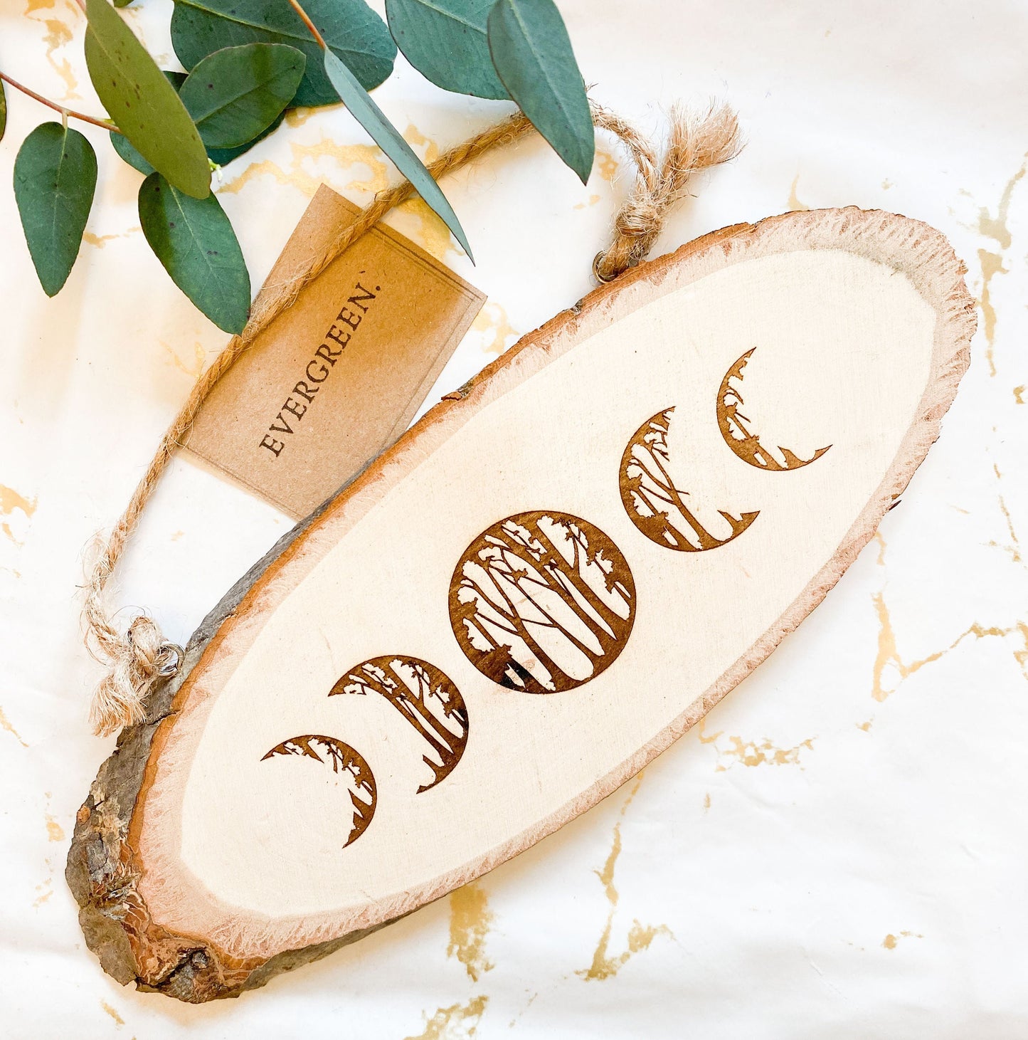 Lunar Phase Woodland Scene Wooden Slice / Hanging Sign