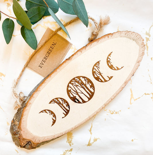 Lunar Phase Woodland Scene Wooden Slice / Hanging Sign