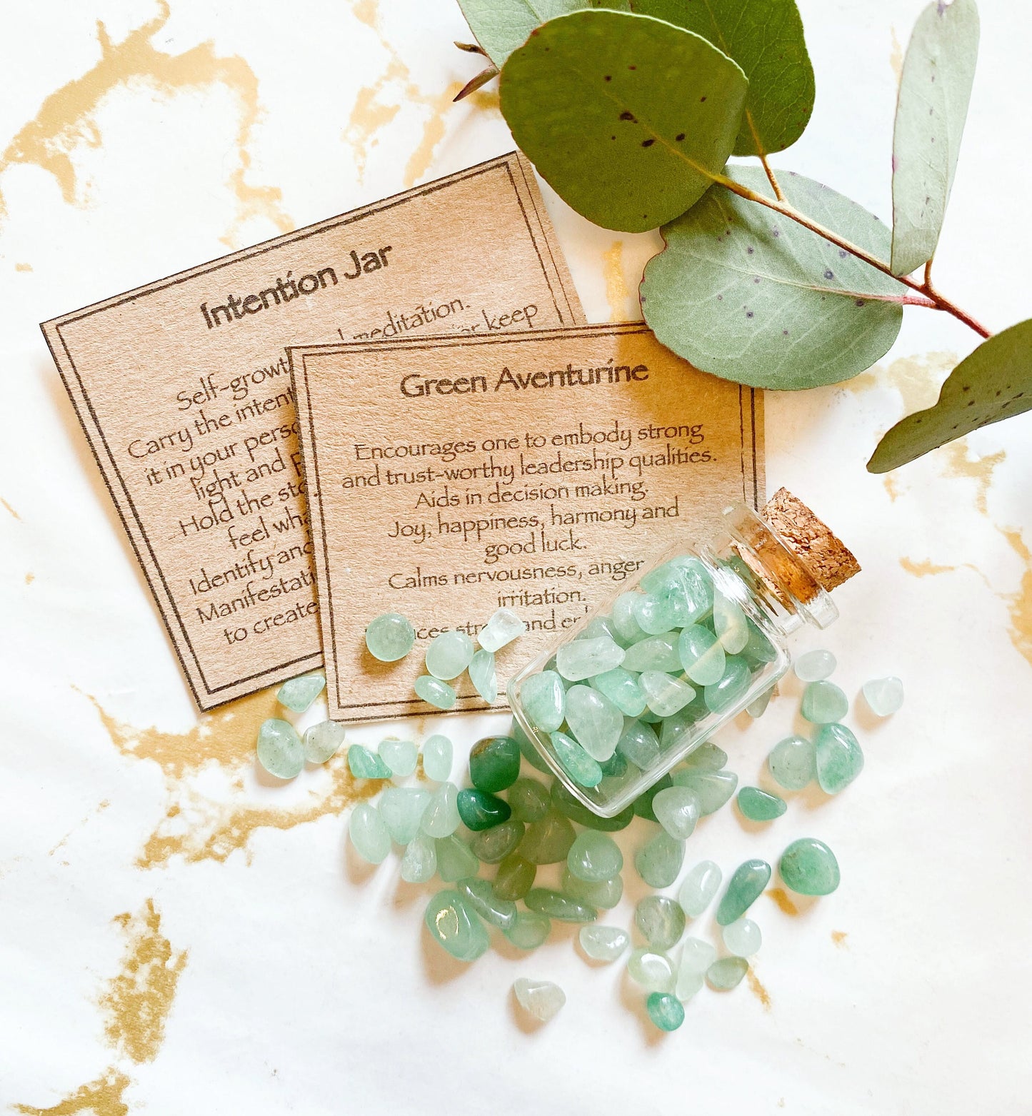 Green Aventurine Crystal Chips Intention Jar - Joy, Happiness & Good Luck