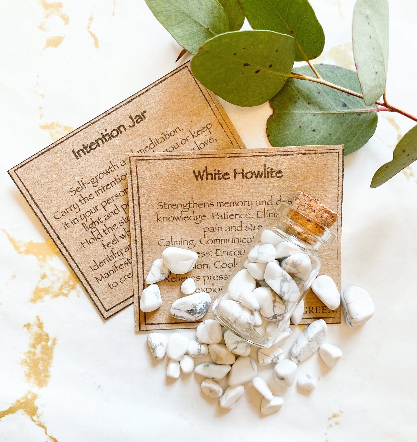 White Howlite Crystal Chips Intention Jar - Calming, Communication & Patience