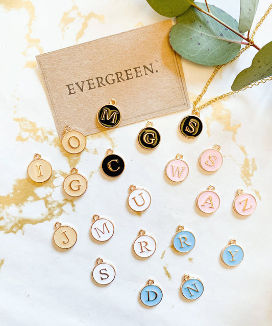 Enamel Double-Sided Letter Pendants - Black / White