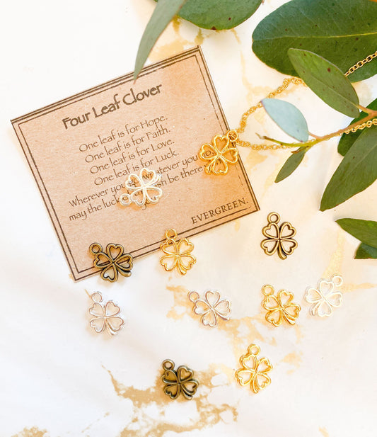Four Leaf Clover Pendant Bronze / Silver / Gold - Luck, Love & Faith
