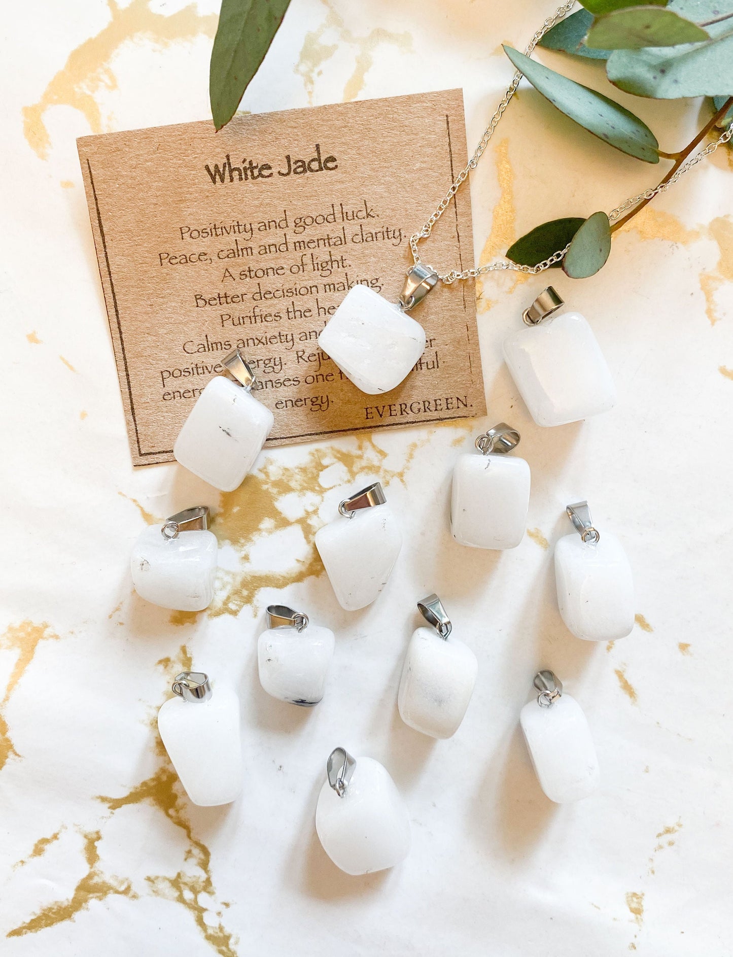 White Jade Crystal Tumbled Stone Pendant - Peace, Energy & Confidence