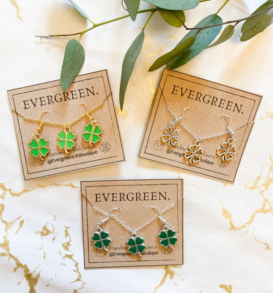 Four Leaf Clover Handmade Earrings / Necklace Gift Sets - Luck, Hope & Faith