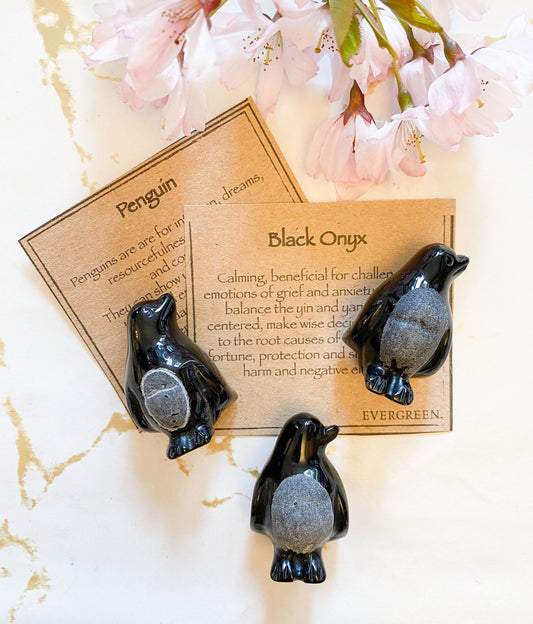 Black Onyx Crystal Penguin - Intuition, Balance & Adaptability