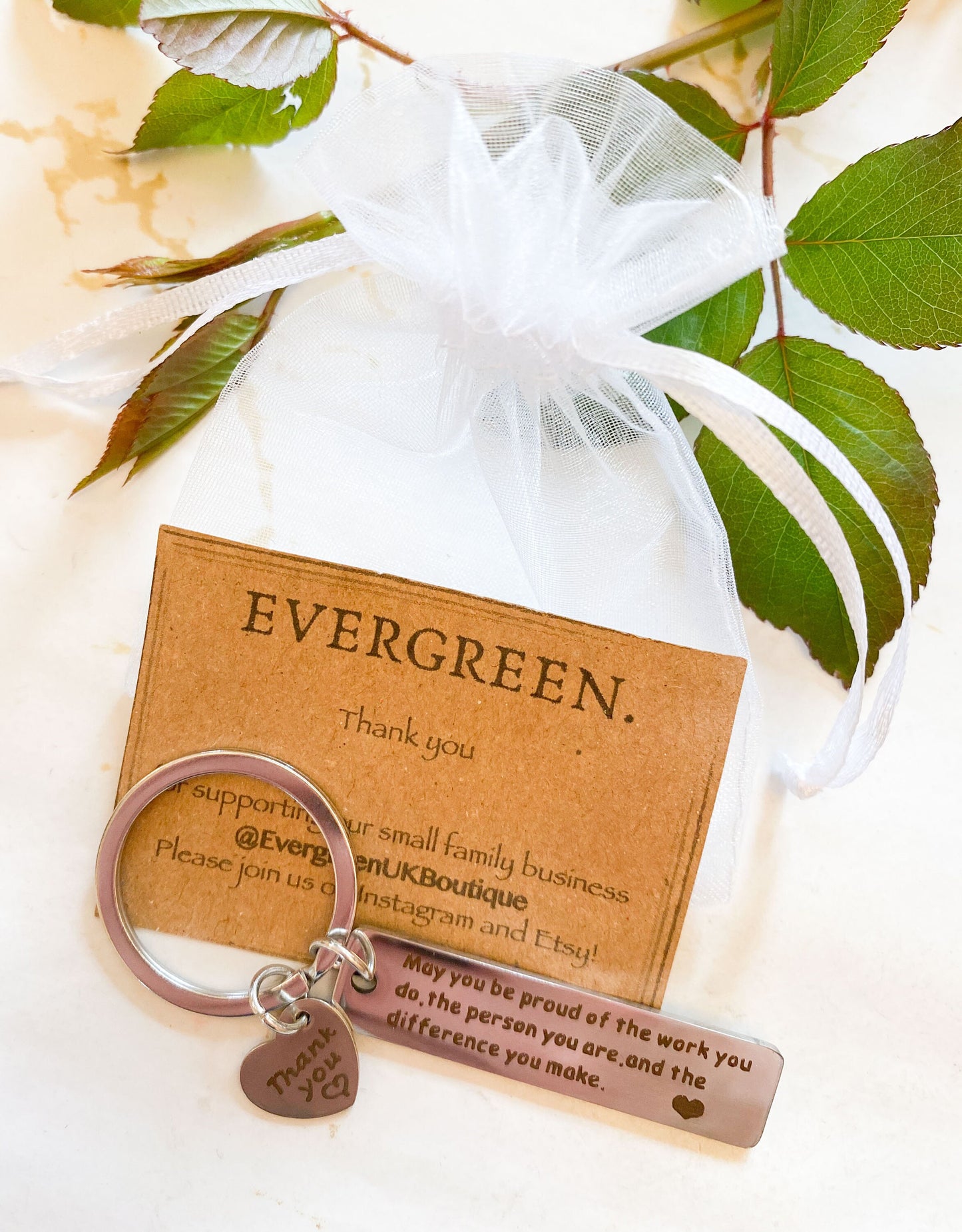 May You Be Proud Of The Work You Do - Keychain With Thank You Heart