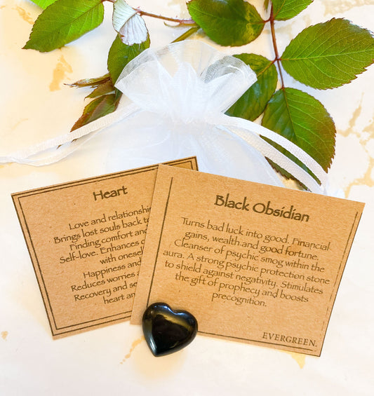 Black Obsidian Crystal Heart 20mm  - Good Luck, Wealth & Good Fortune