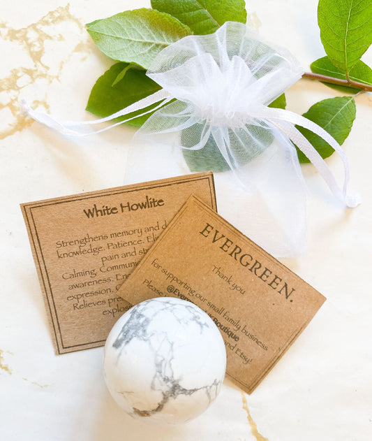 White Howlite Crystal Sphere 35mm - Memory, Calming & Communication