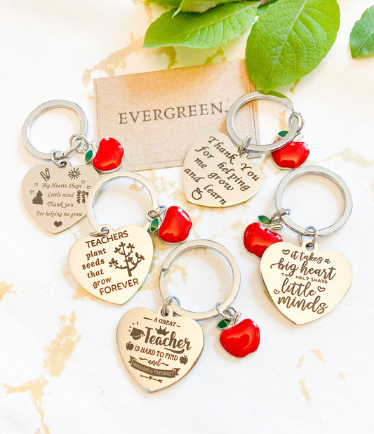 Thank You Teacher Red Apple Key Chains - Wide Variety Available!