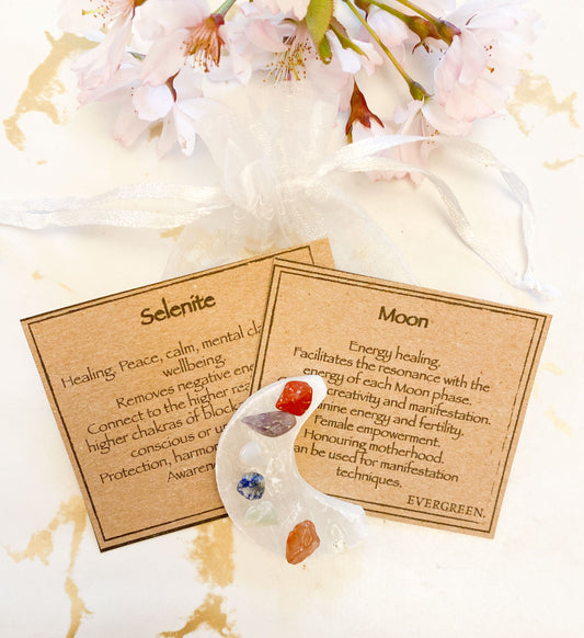 Selenite Crystal Chakra Chip Moon - Healing, Peace & Balance