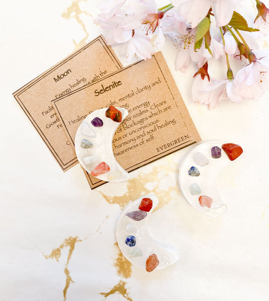 Selenite Crystal Chakra Chip Moon - Healing, Peace & Balance