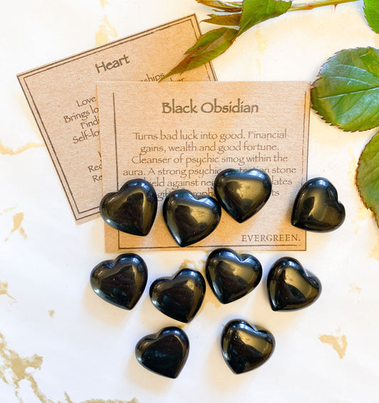 Black Obsidian Crystal Heart 20mm  - Good Luck, Wealth & Good Fortune