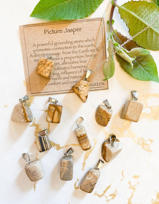 Picture Jasper Crystal Tumbled Stone Pendant - Comfort, Harmony & Grounding
