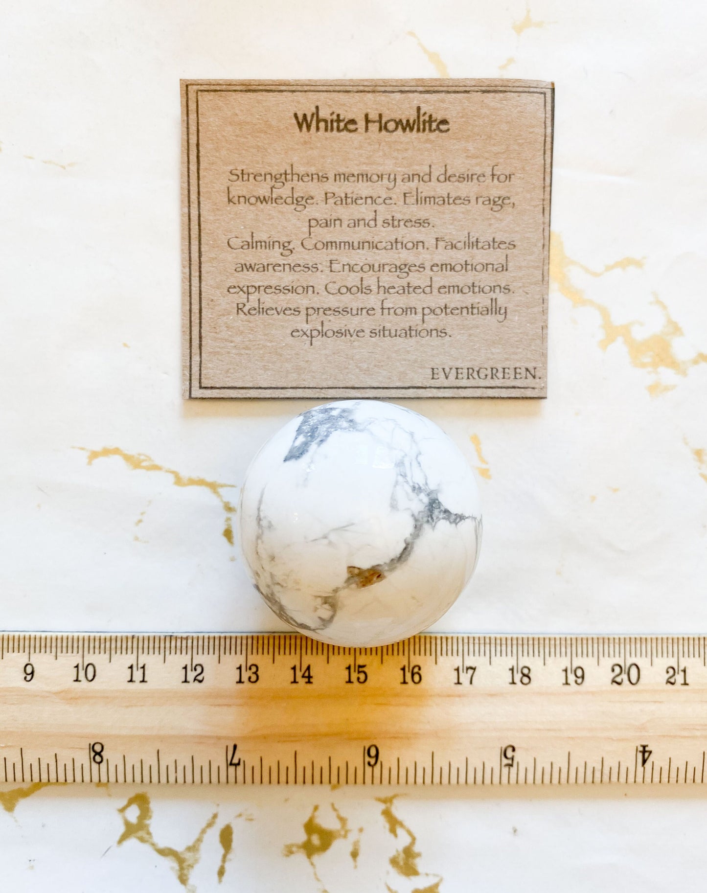 White Howlite Crystal Sphere 35mm - Memory, Calming & Communication