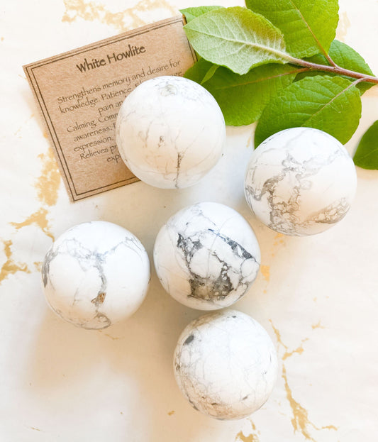 White Howlite Crystal Sphere 35mm - Memory, Calming & Communication