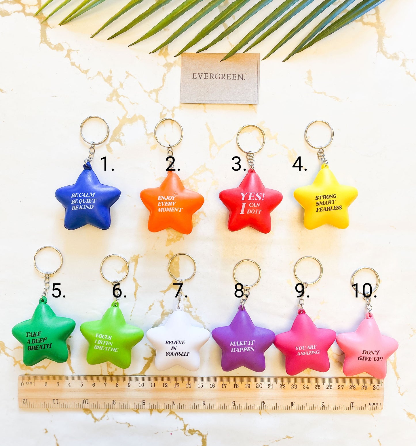 Stress Relief Motivational Quote Squishy Star Keychains - Wide Variety Available!