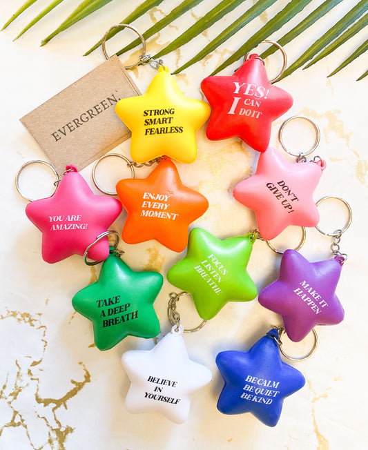 Stress Relief Motivational Quote Squishy Star Keychains - Wide Variety Available!