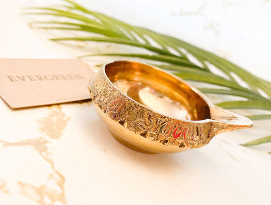 Virgin Brass Engraved Diwali Diya Indian Pooja Oil Lamp