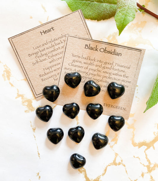 Black Obsidian Crystal Heart 15mm - Wealth, Good Fortune & Protection