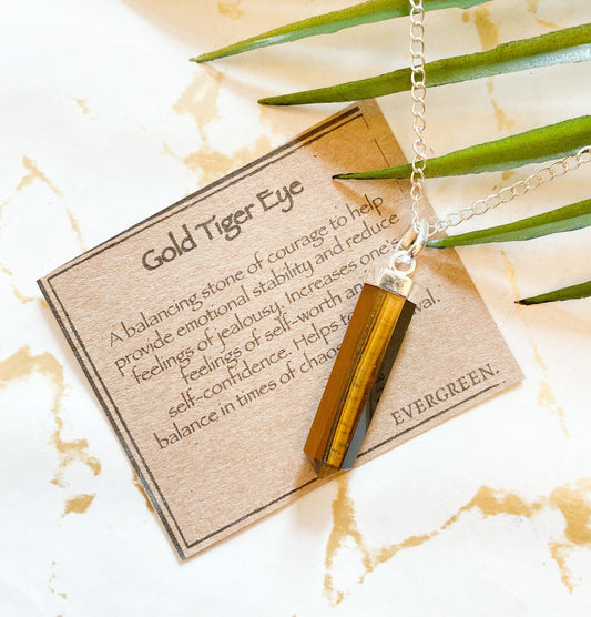 Gold Tiger Eye Crystal Pendant And Chain - Balance, Courage & Self-Worth