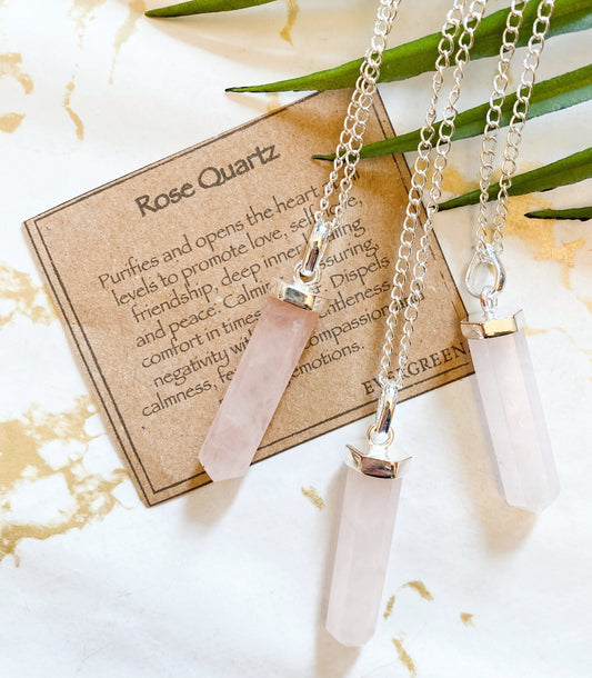 Rose Quartz Crystal Pendant And Chain - Love, Calmness & Healing