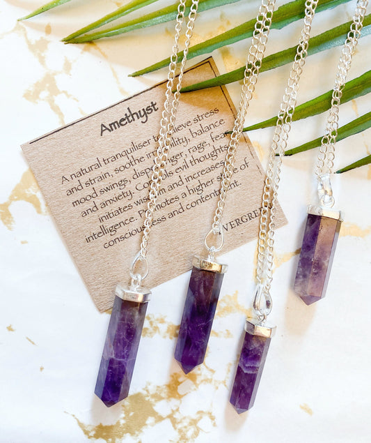 Amethyst Crystal Pendant And Chain - Balance, Wisdom & Intelligence